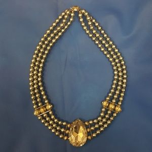 Grey Pearl Toned Diamond Emblem Necklace